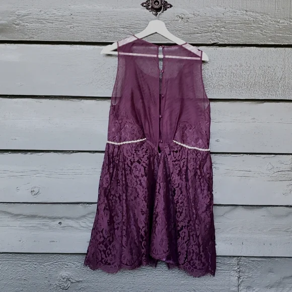 CHRISTINA WU Aubergine Purple Lace Pearl & Diamond Waist Short Formal Dress 12 - Picture 5 of 7